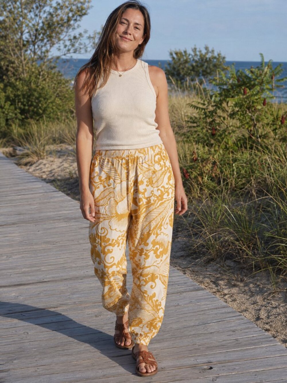Haute Hippie Linen Blend Dopamine Joggers Sz L Boho Beach Resortwear Vacation